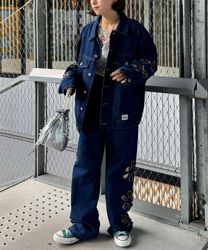 【2024AW】【HELLO.SANFRANCISCO/你好，舊金山】花朵剪裁牛仔褲