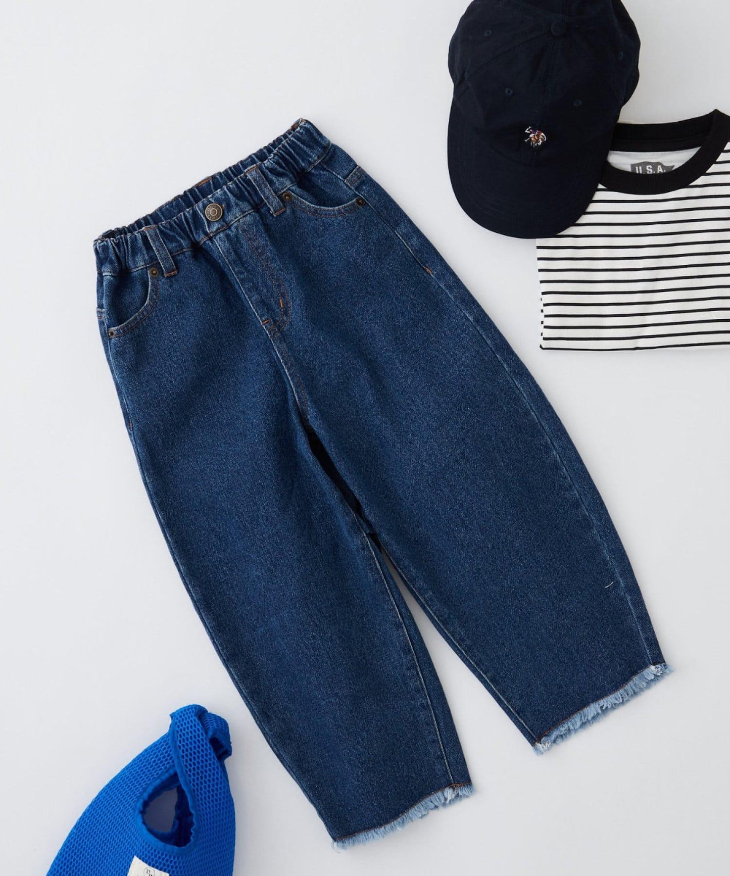 【KIDS】【TYPY DENIM】甘織り裾フリンジカーブデニム 【KIDS】【TYPY DENIM】甜美編織下襬流蘇曲線牛仔褲