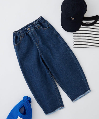 【KIDS】【TYPY DENIM】甘織り裾フリンジカーブデニム 【KIDS】【TYPY DENIM】甜美編織下襬流蘇曲線牛仔褲