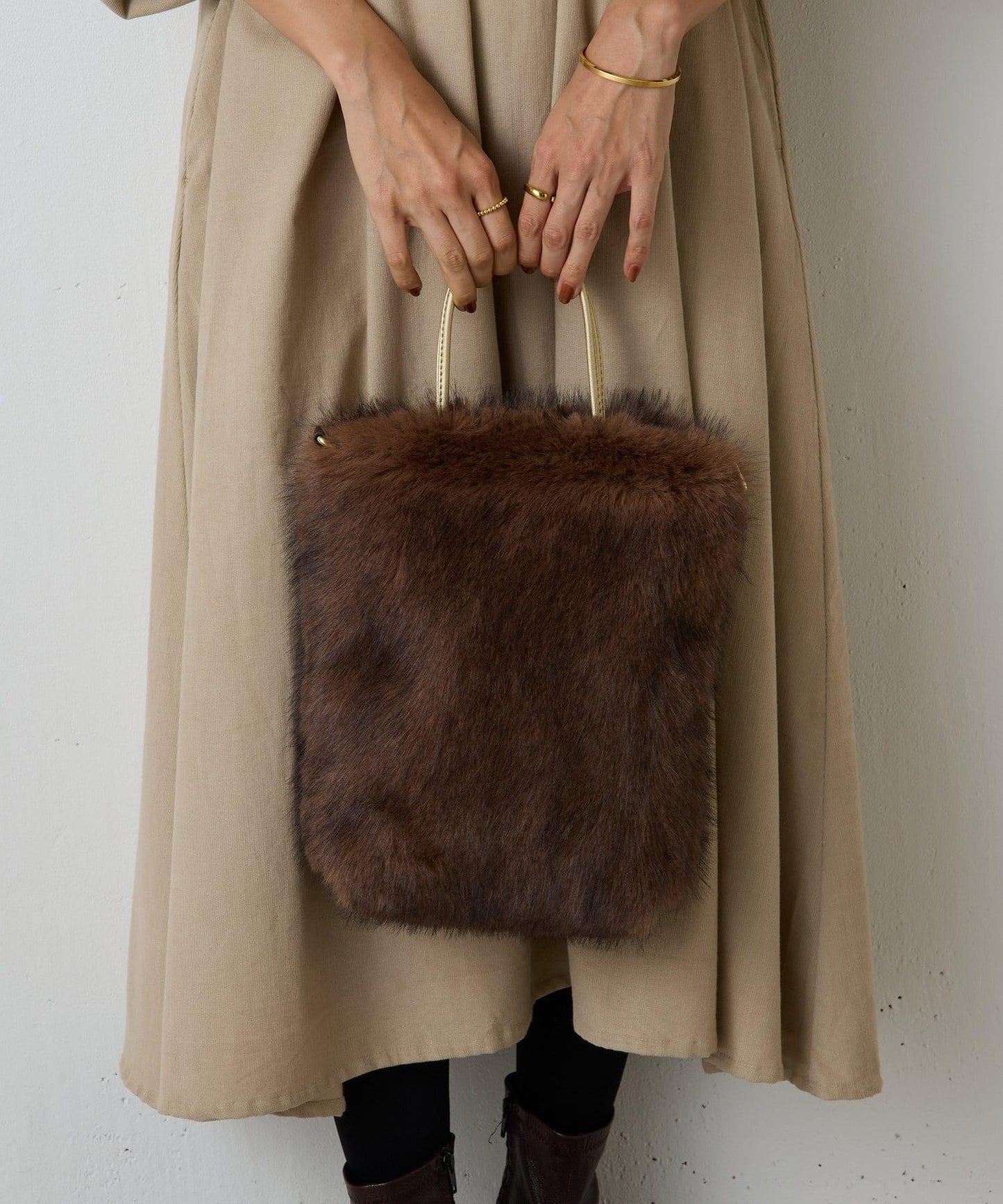 人造毛雙肩手提袋