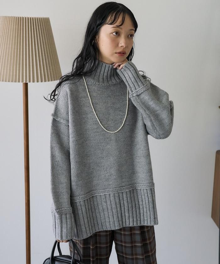 高領寬鬆針織衫