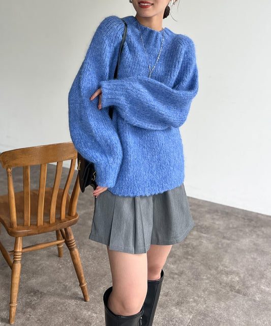 軟綿綿拉甘切換袖子泡泡袖套頭衫