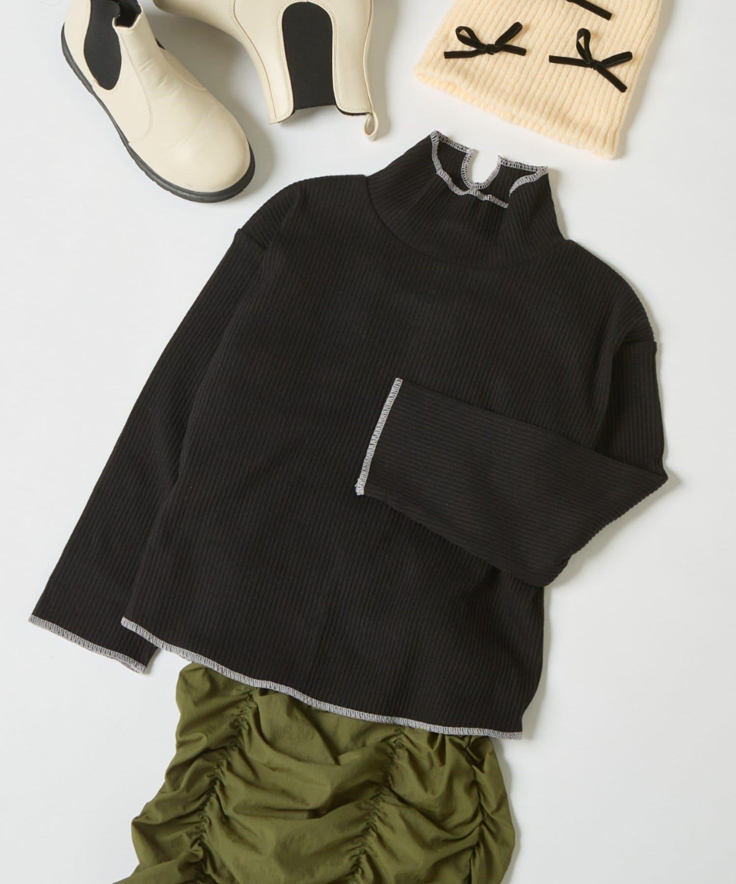 【兒童】配色條紋針織高領衫