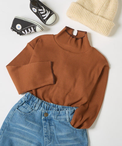 【兒童】配色條紋針織高領衫