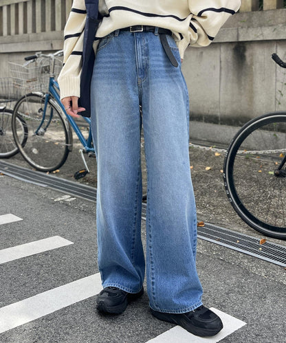 高腰直筒牛仔褲