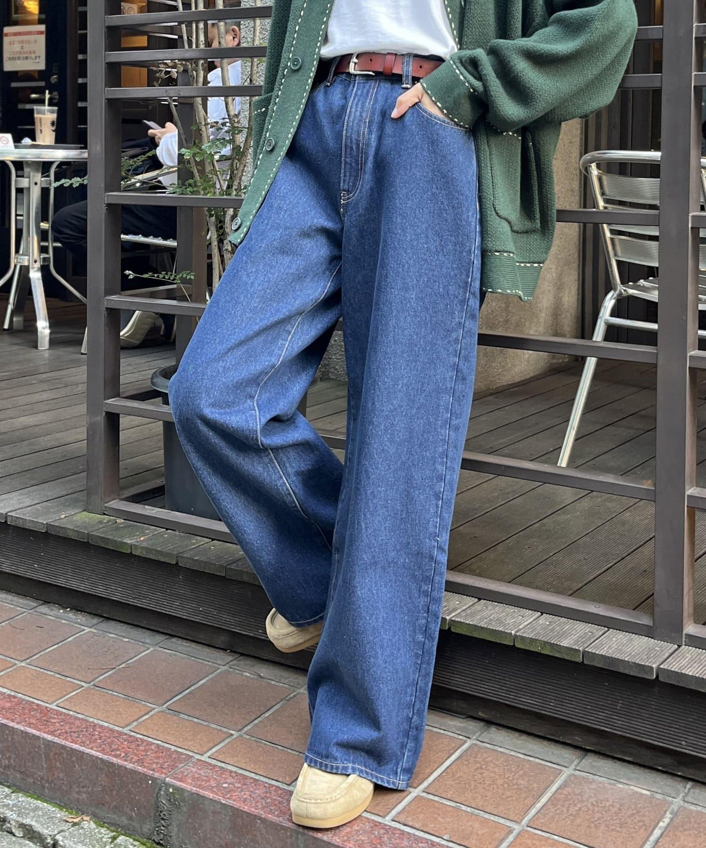 高腰直筒牛仔褲