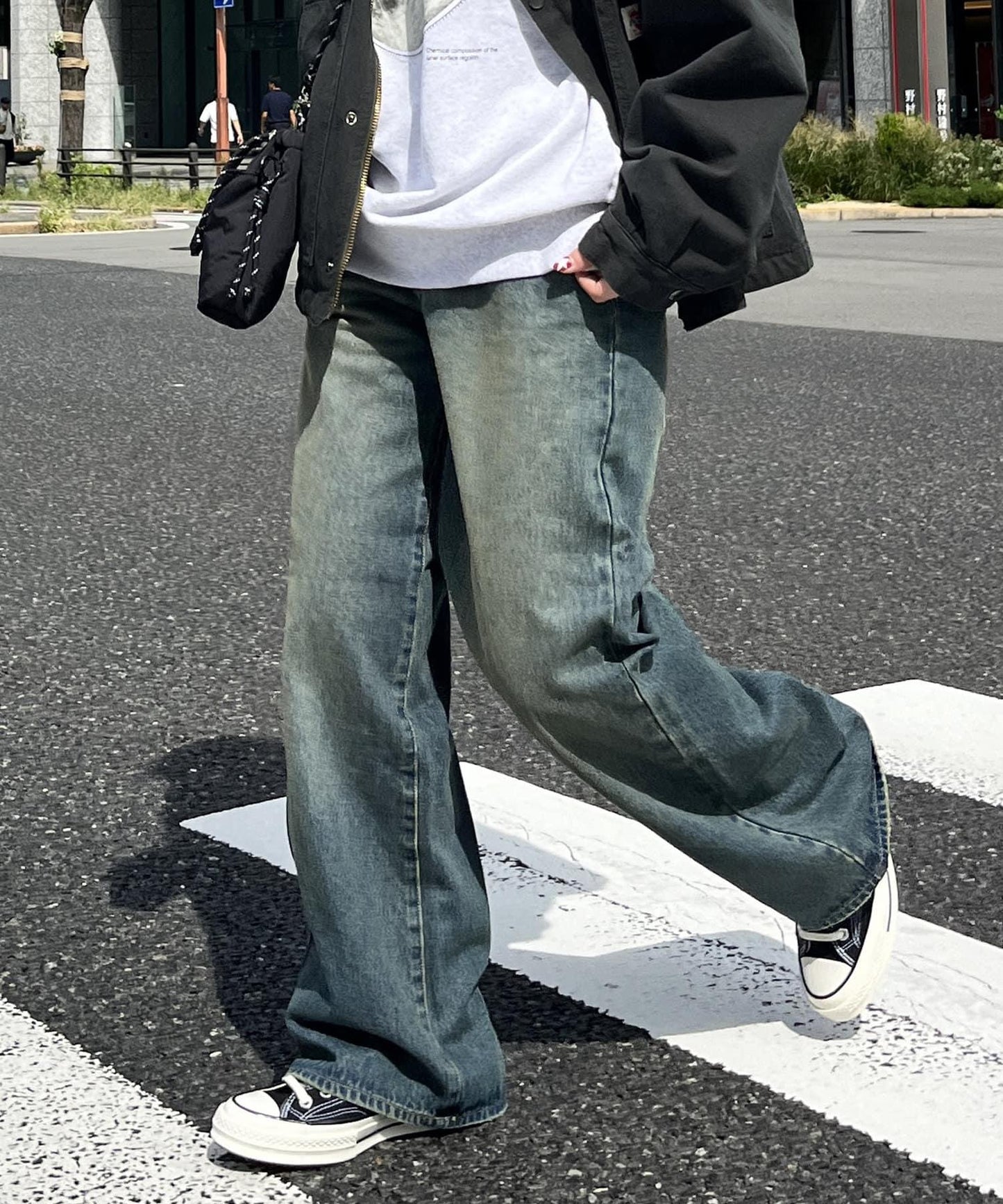 高腰直筒牛仔褲