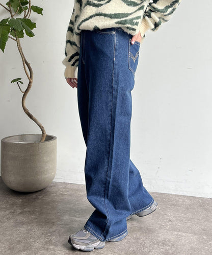 高腰直筒牛仔褲