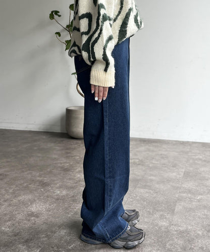 高腰直筒牛仔褲