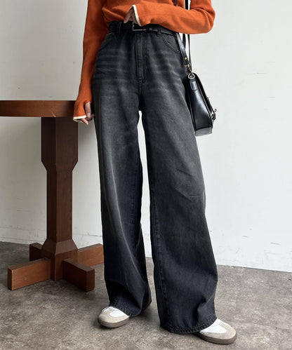 高腰直筒牛仔褲