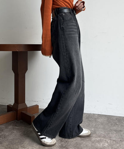 高腰直筒牛仔褲