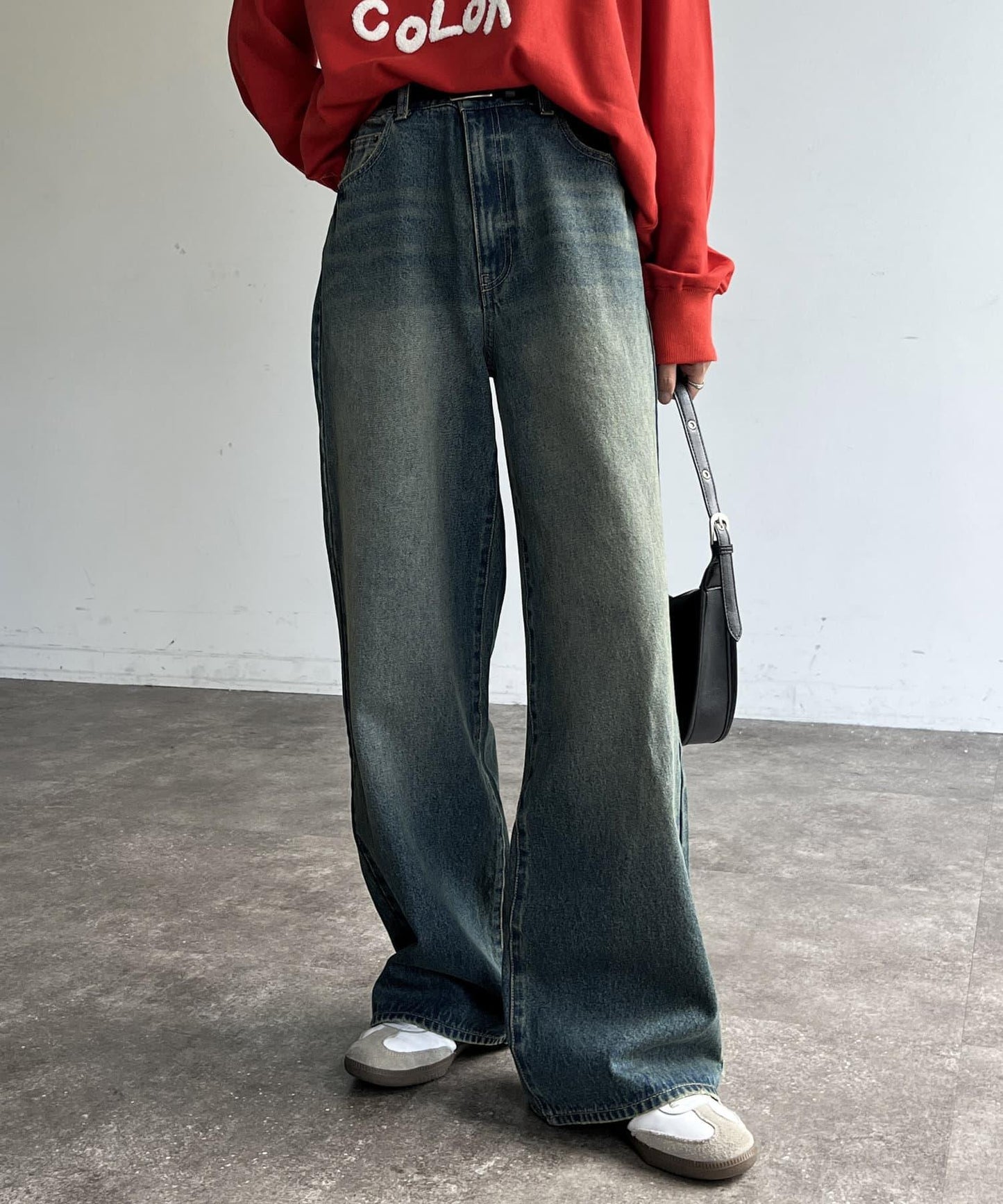 高腰直筒牛仔褲