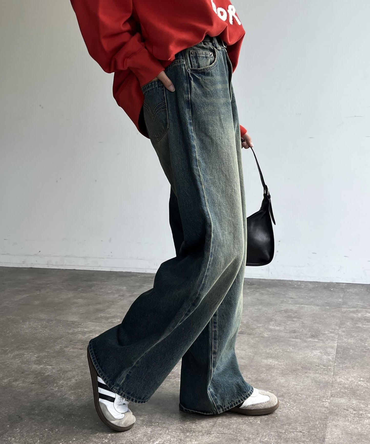 高腰直筒牛仔褲