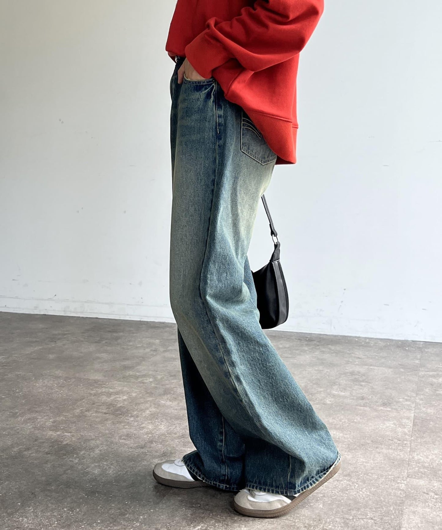 高腰直筒牛仔褲