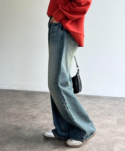 高腰直筒牛仔褲