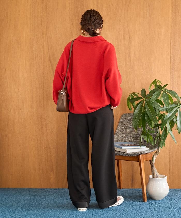 緞面拼接直筒褲