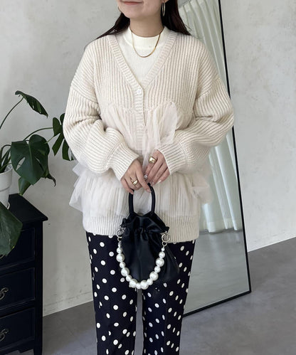 下襬蕾絲針織開衫