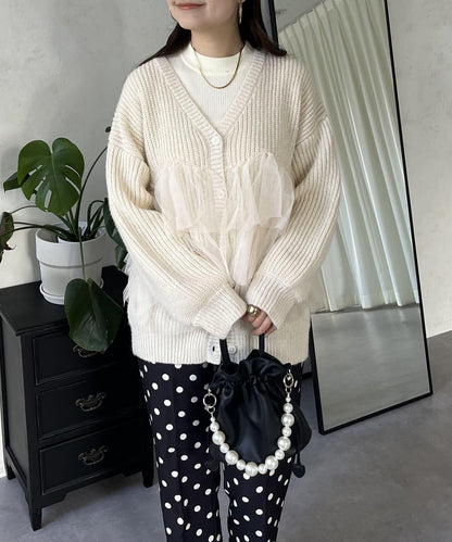下襬蕾絲針織開衫