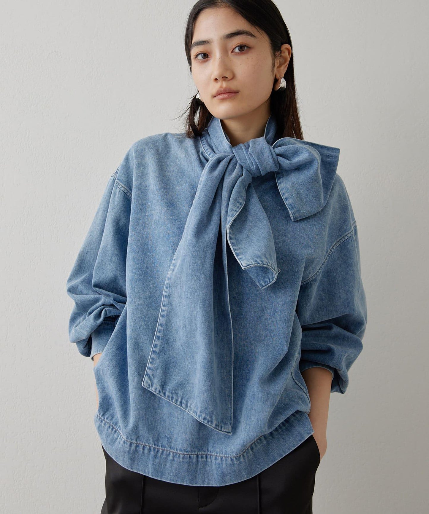 牛仔蝴蝶結襯衫