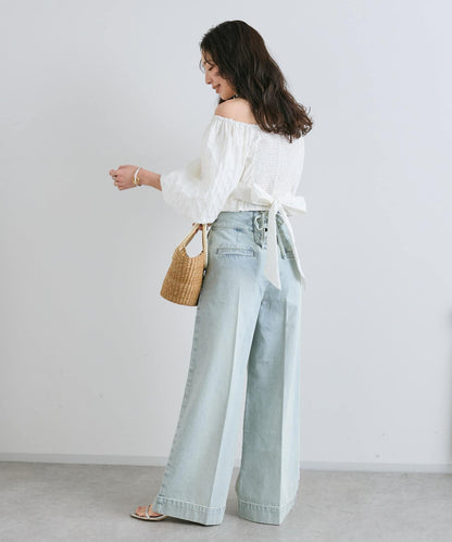 後背係扣裝寬鬆牛仔褲