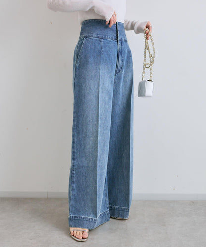 後背係扣裝寬鬆牛仔褲