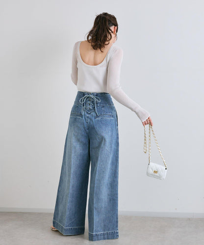 後背係扣裝寬鬆牛仔褲