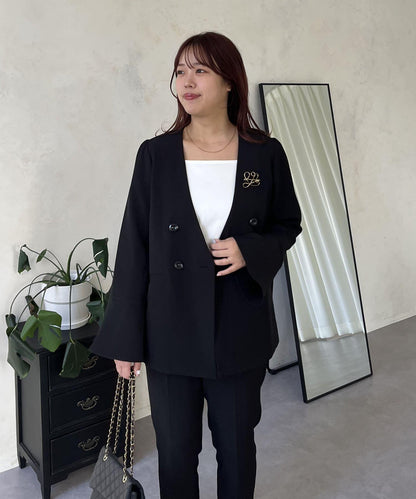 【媽媽監修！禮服單品】雙排扣喇叭袖V領夾克