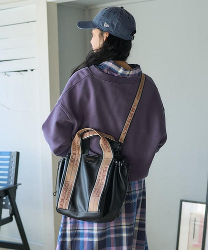 聯名 多功能 褶邊仿皮 織帶提花包