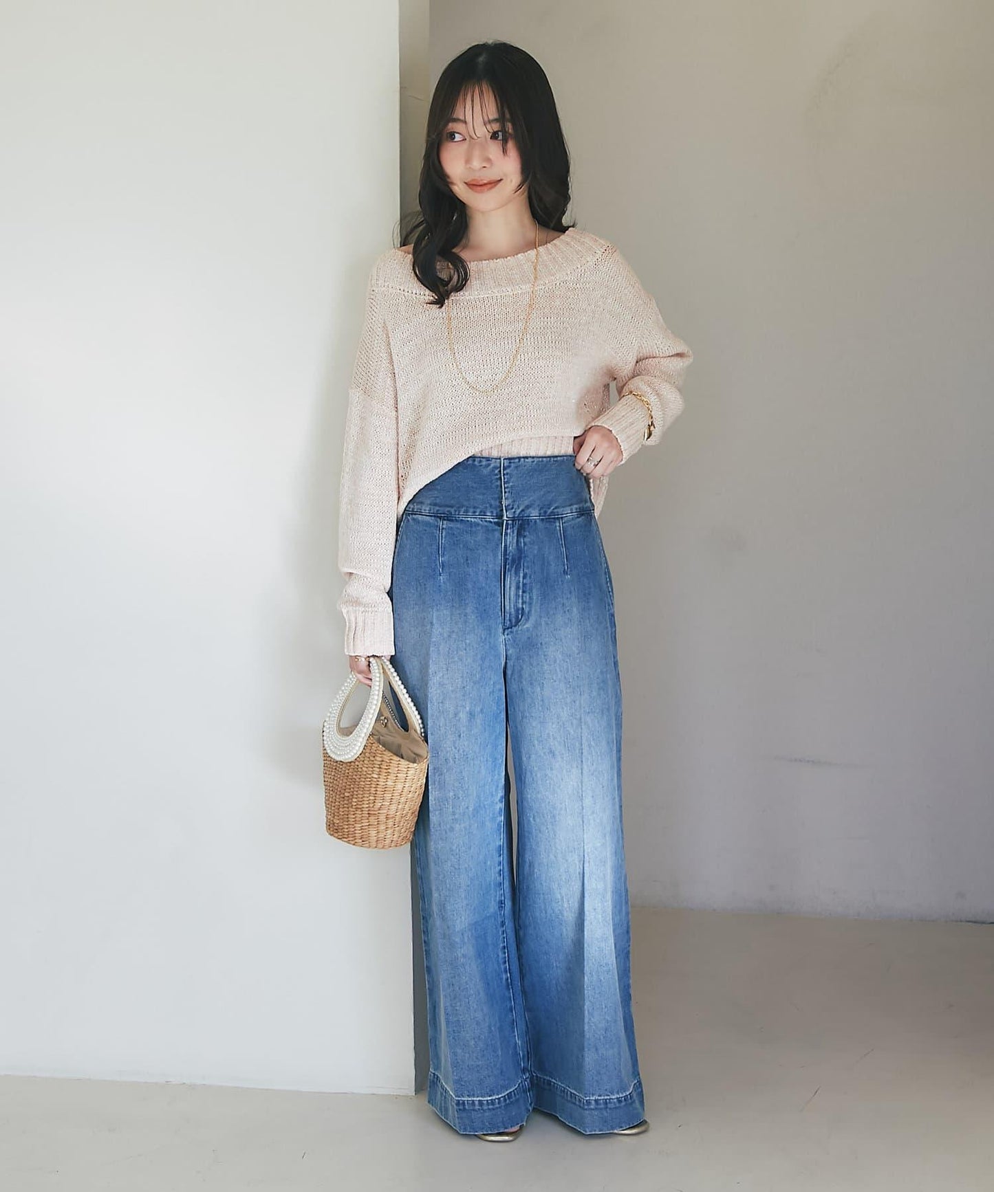 後背係扣裝寬鬆牛仔褲