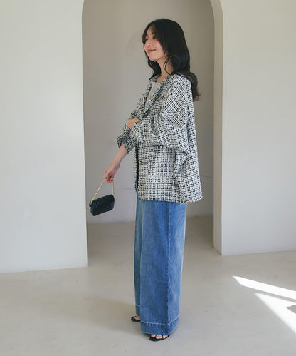 後背係扣裝寬鬆牛仔褲