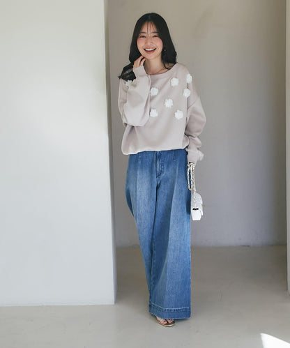 後背係扣裝寬鬆牛仔褲