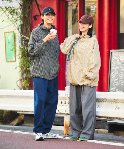 大尺寸 格紋 帶拉鍊帽衫夾克/遊艇外套