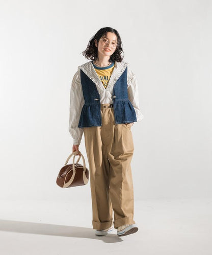 聯名 帶吊帶 大口袋2褶縐布褲