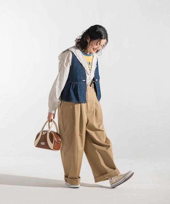 聯名 帶吊帶 大口袋2褶縐布褲