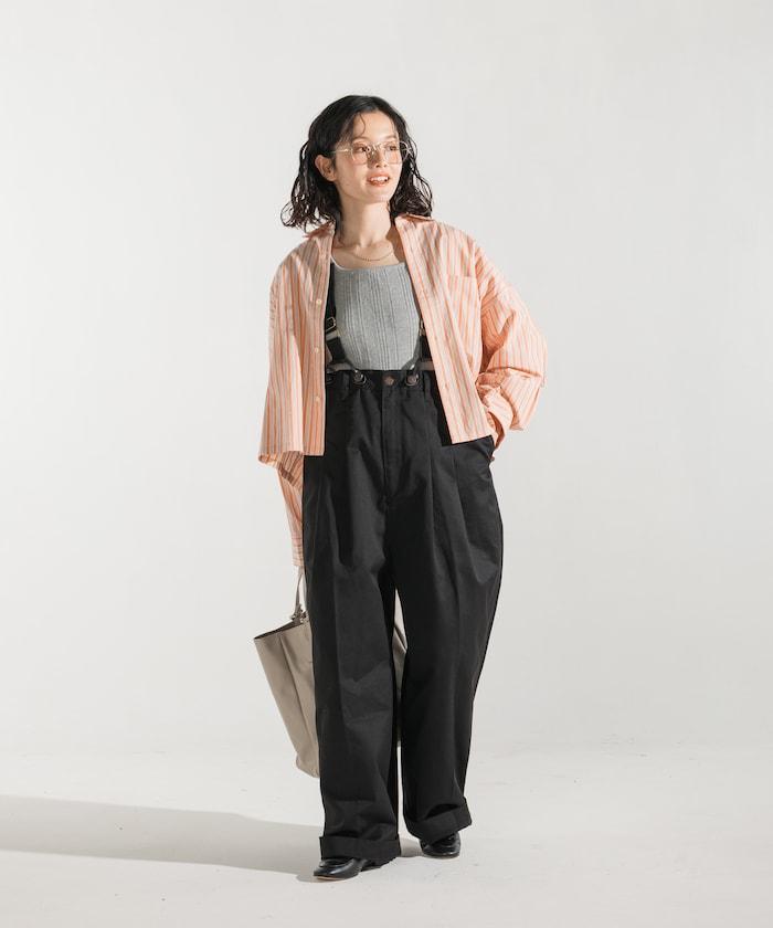 聯名 帶吊帶 大口袋2褶縐布褲