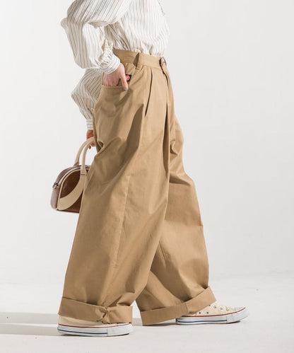 聯名 帶吊帶 大口袋2褶縐布褲