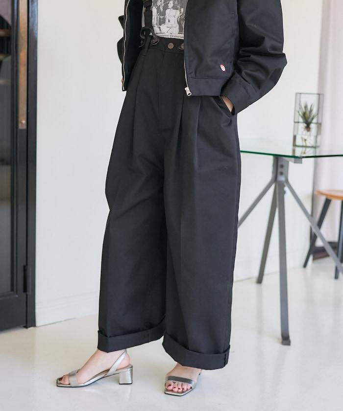 聯名 帶吊帶 大口袋2褶縐布褲