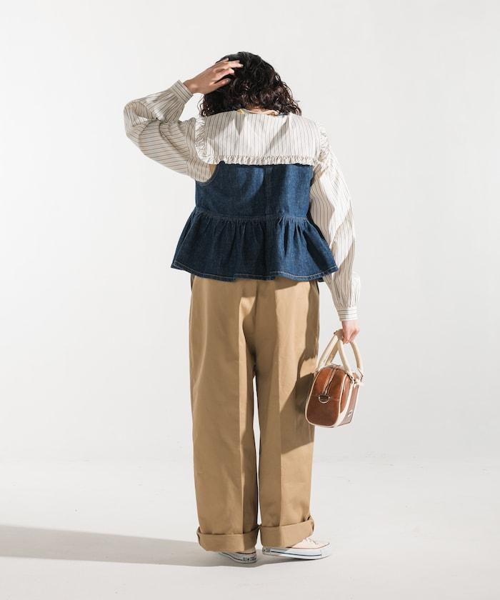 聯名 帶吊帶 大口袋2褶縐布褲