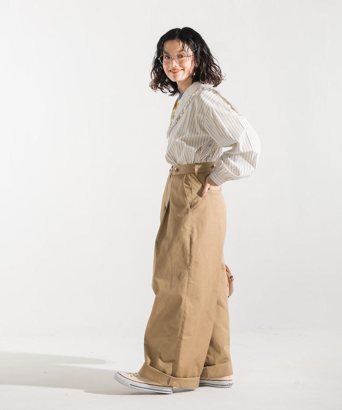 聯名 帶吊帶 大口袋2褶縐布褲