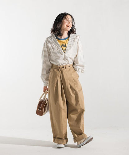 聯名 帶吊帶 大口袋2褶縐布褲