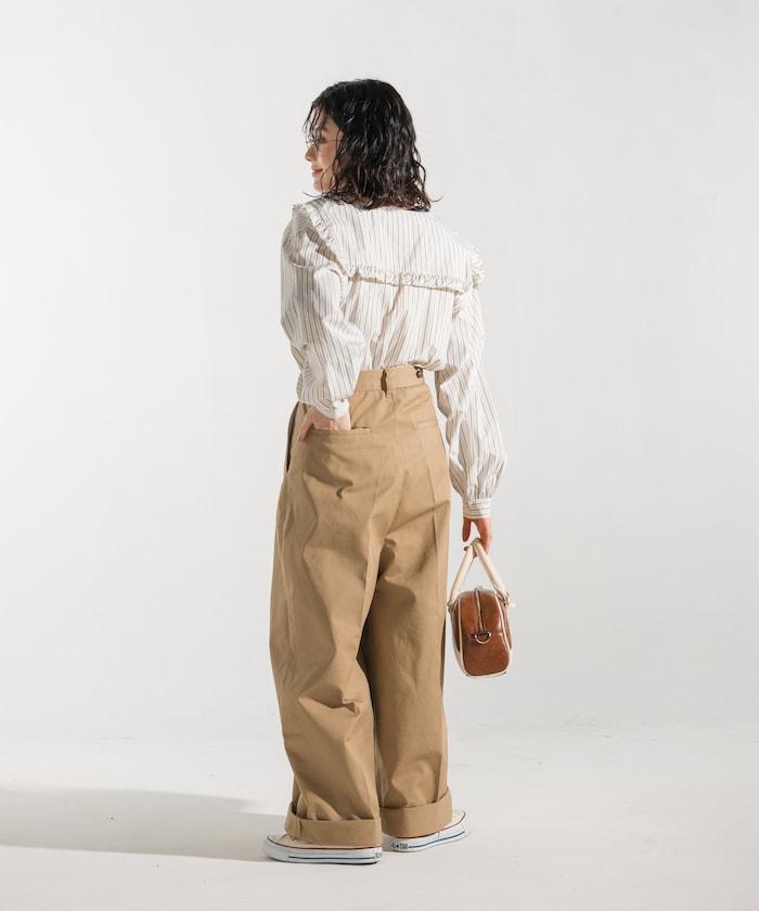 聯名 帶吊帶 大口袋2褶縐布褲