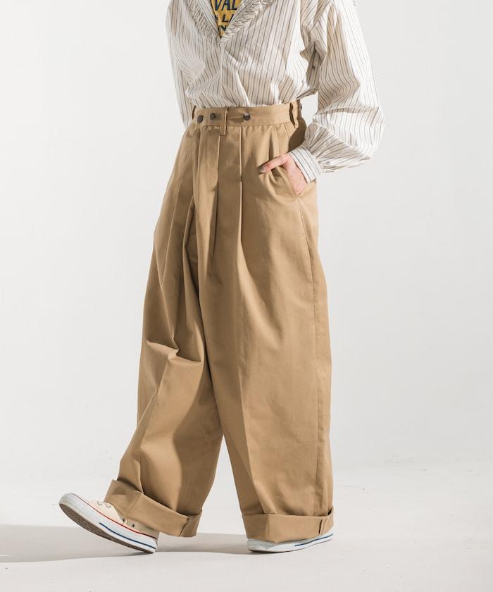 聯名 帶吊帶 大口袋2褶縐布褲