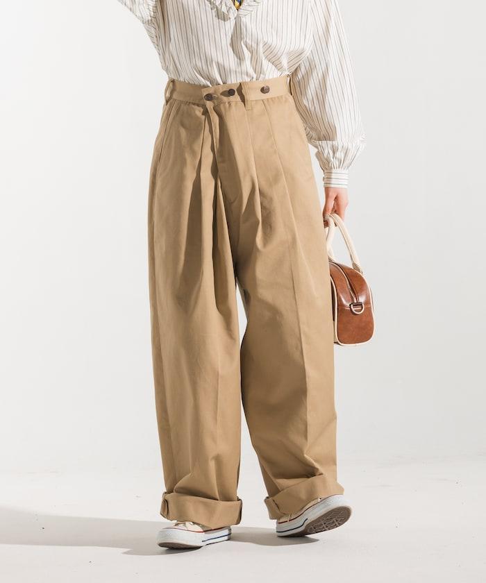 聯名 帶吊帶 大口袋2褶縐布褲