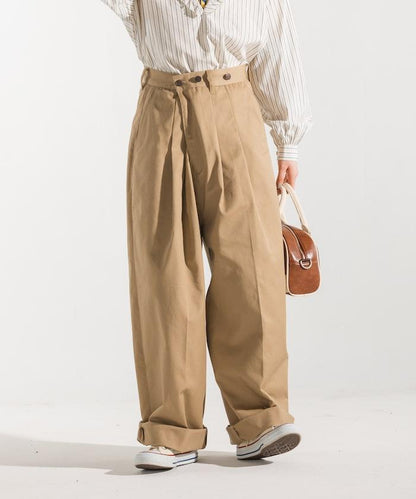 聯名 帶吊帶 大口袋2褶縐布褲