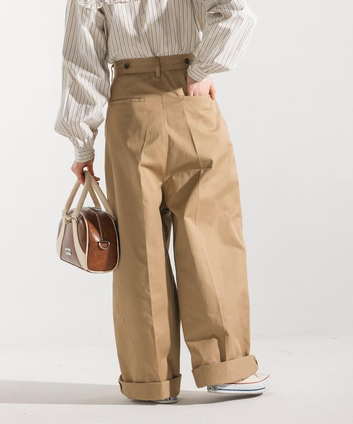 聯名 帶吊帶 大口袋2褶縐布褲