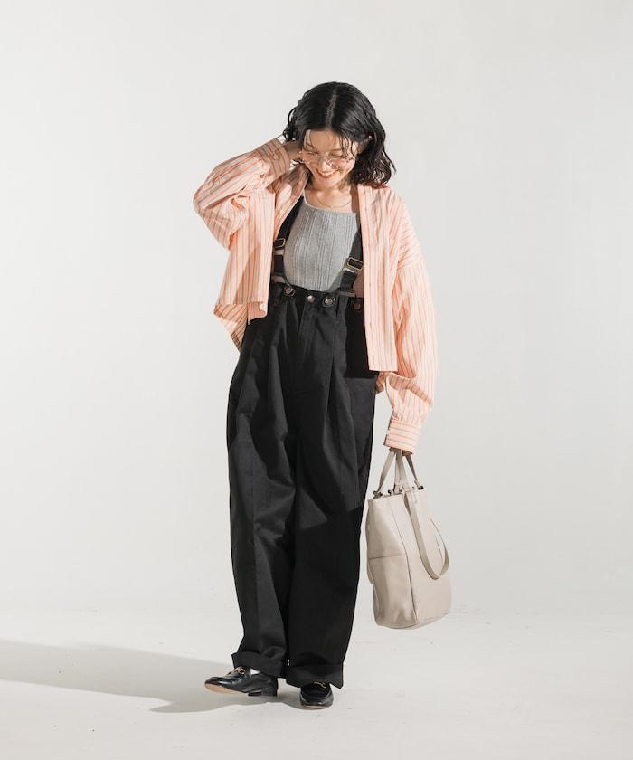 聯名 帶吊帶 大口袋2褶縐布褲