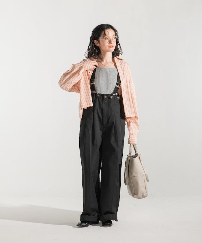 聯名 帶吊帶 大口袋2褶縐布褲