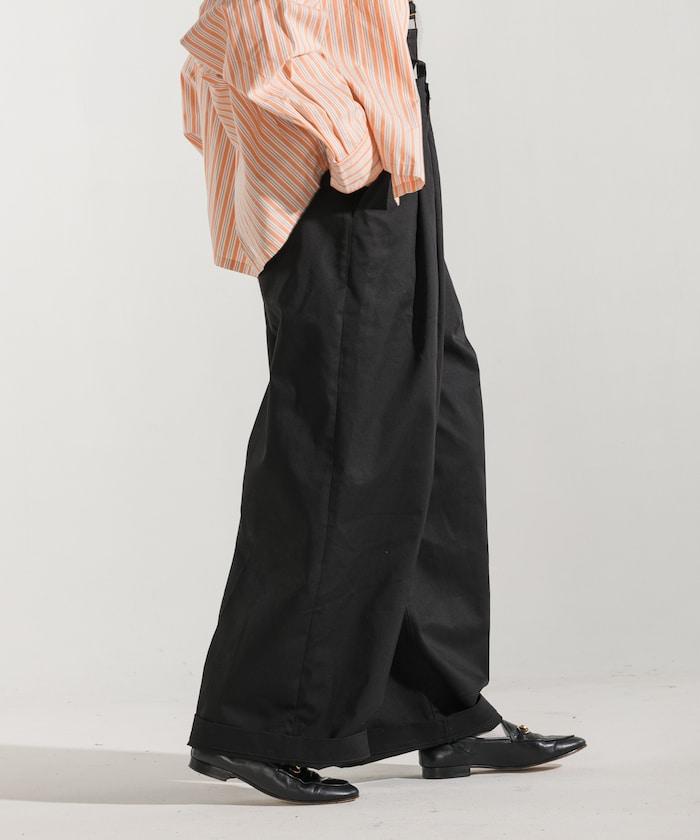 聯名 帶吊帶 大口袋2褶縐布褲