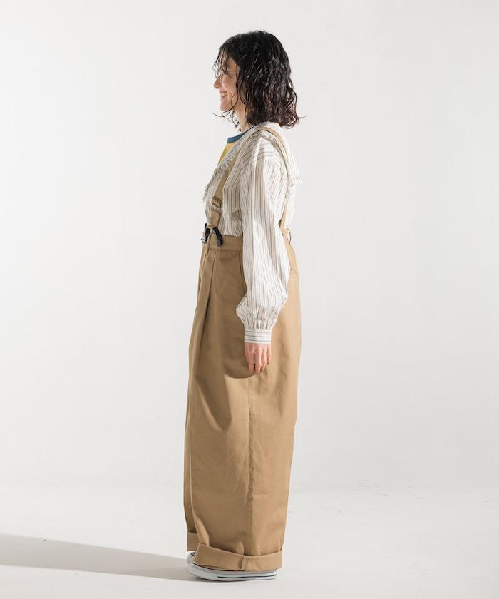 聯名 帶吊帶 大口袋2褶縐布褲