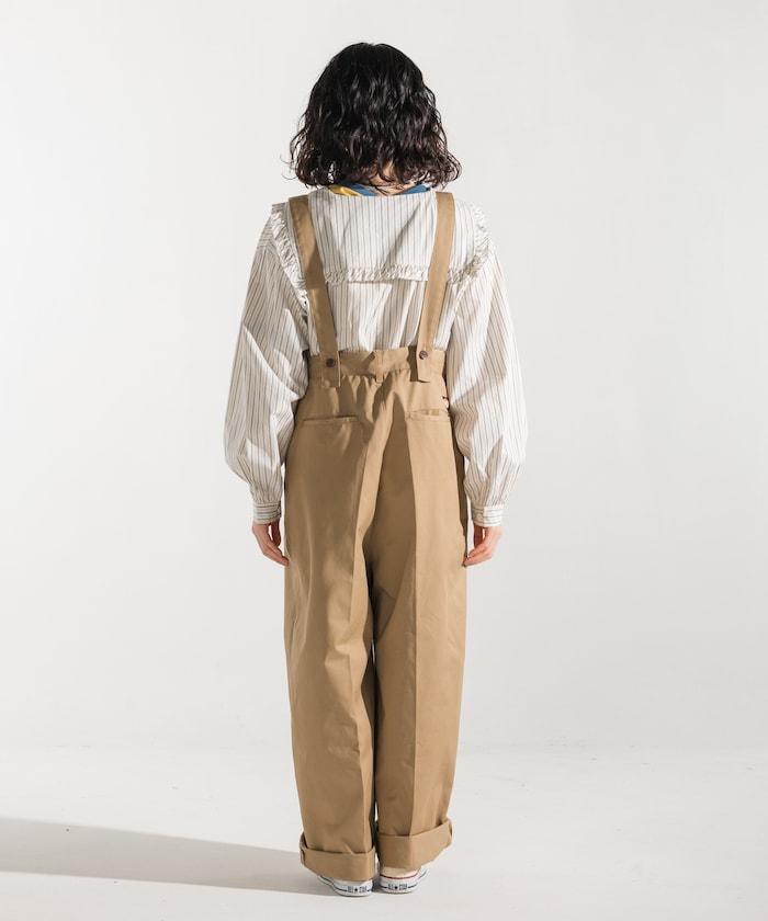 聯名 帶吊帶 大口袋2褶縐布褲